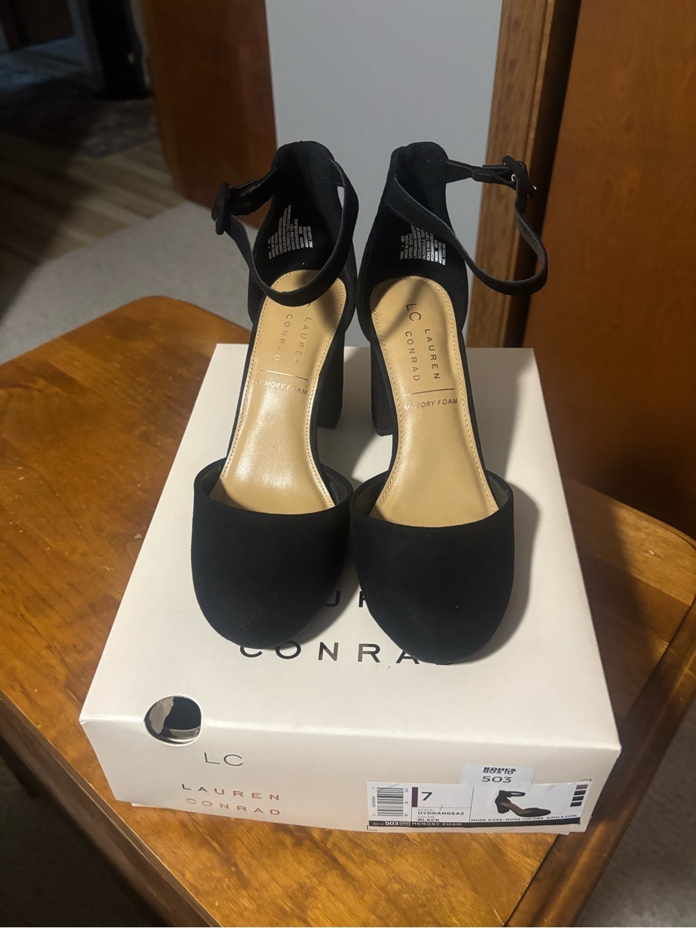 LC Lauren Conrad Black Ankle-Strap Block Heels